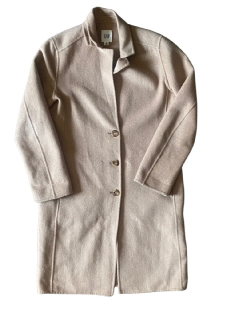 GAP Women's Light Tan Single-Breasted 51% Wool Trench Coats Size XS Petite